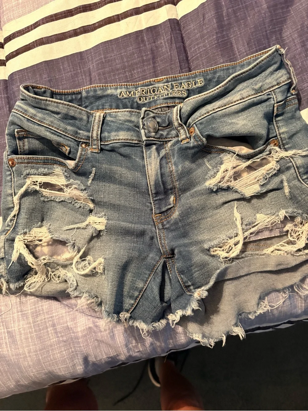American Eagle Outfitters Light Wash Distressed Denim Cutoff Shorts